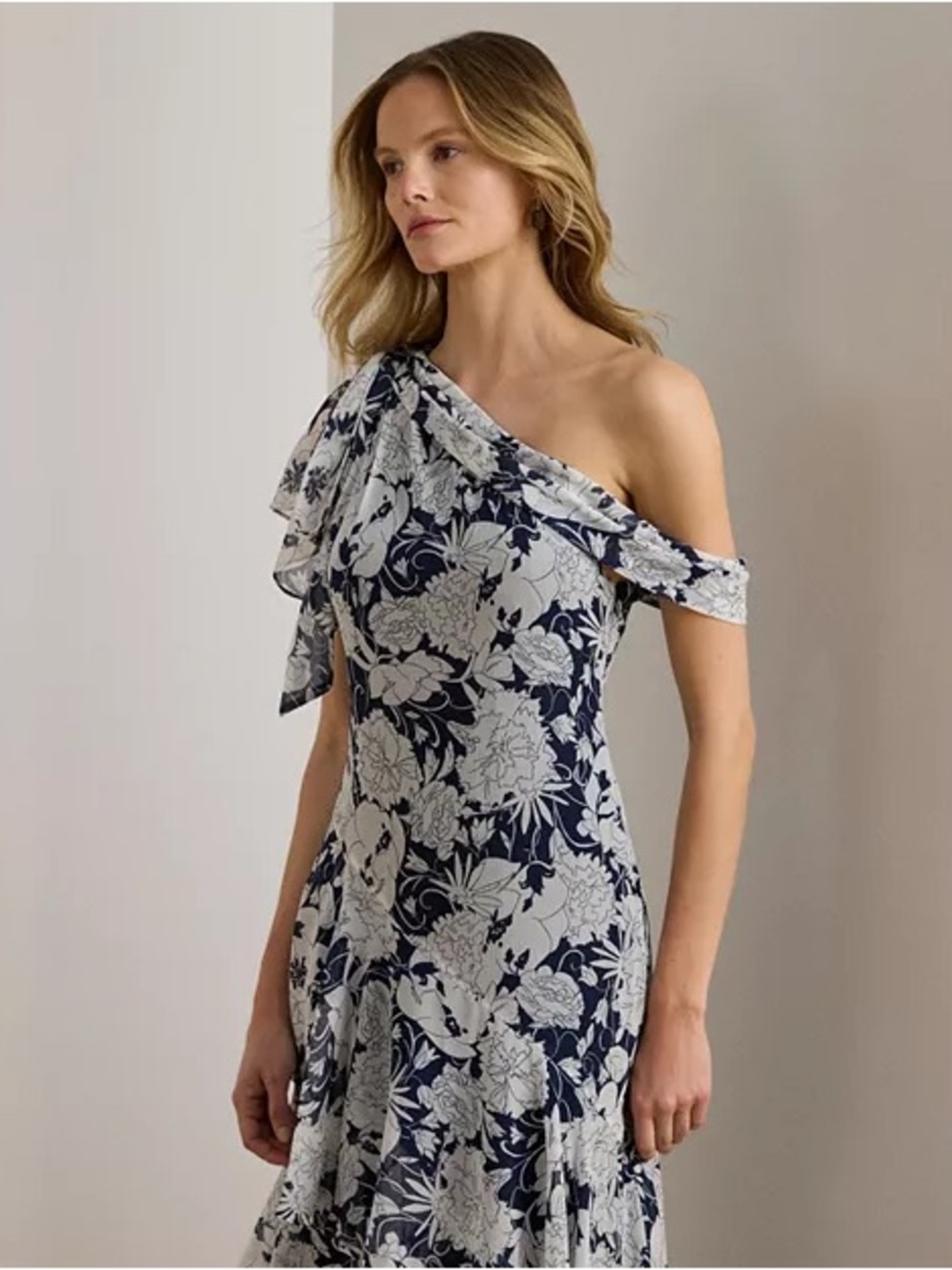 Ralph Lauren EUC Floral Georgette One-Shoulder Gown Sz 14